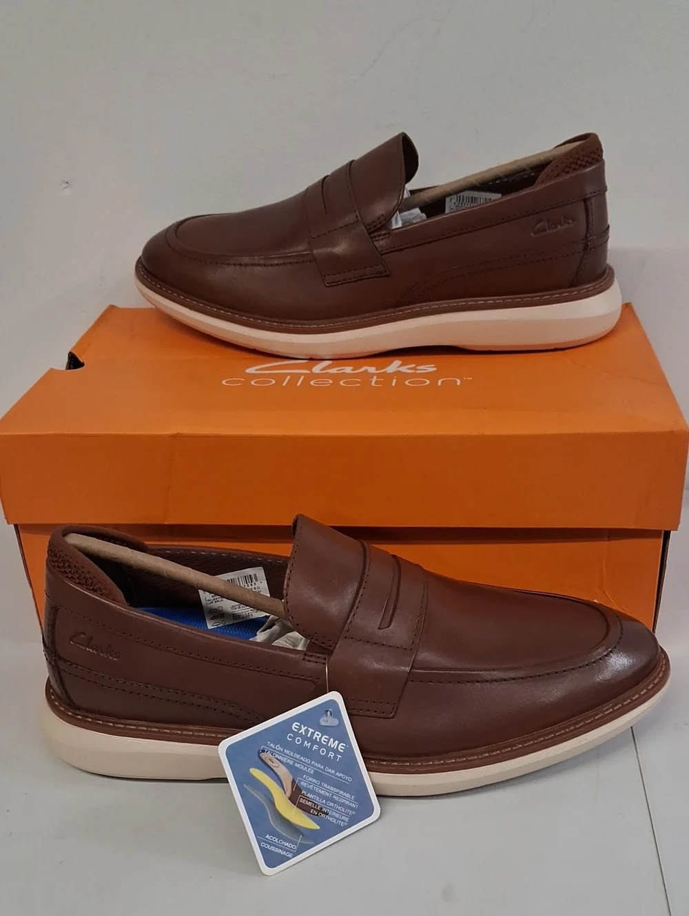 NWT Mens Clark's Brantin Loafer Tan Leather Slip On Shoes